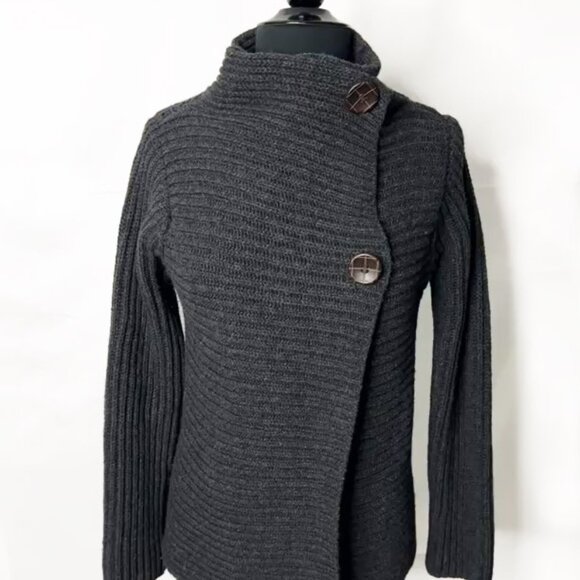 Fisherman Out of Ireland Knit Craft Ribbed Charcoal Button Sweater Jacket Sm. - Picture 1 of 16